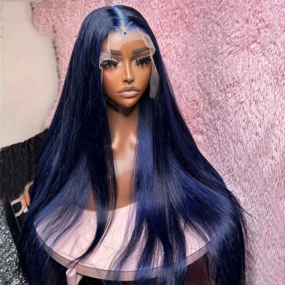 

Midnight Blue 13x4 Lace Front Wig Straight Lace Frontal Wig PrePlucked Ready Go For Women Heat Resistant Synthetic Hair Daily