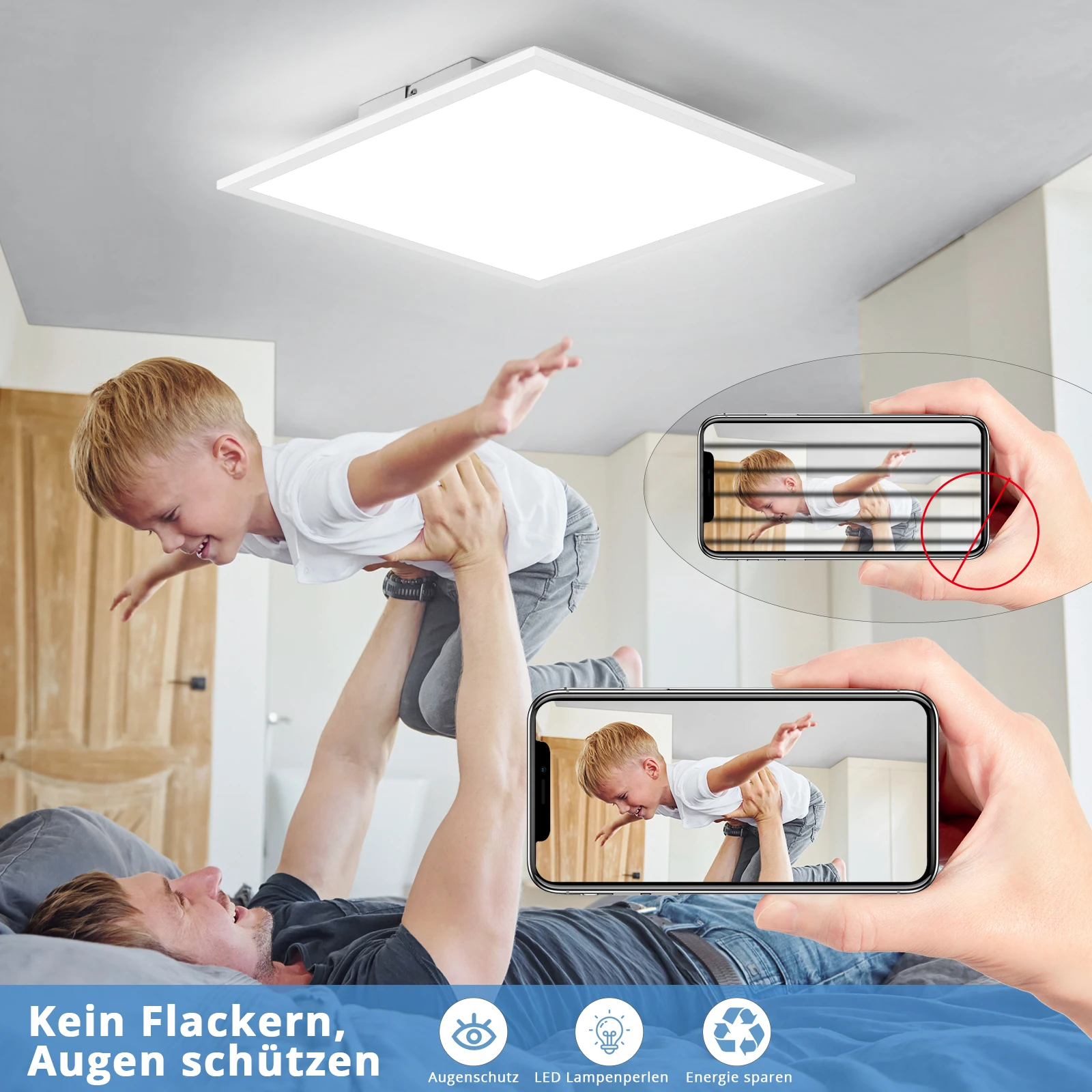 Picture 6: LED Ceiling Light Panel, 40x40 cm Flat Dimmable Ceiling Lamp with Remote Control, 24W Ceiling Panel Light with Memory Function, 2700K-6500K LED Light Panel for Living Room, Hallway, Bedroom