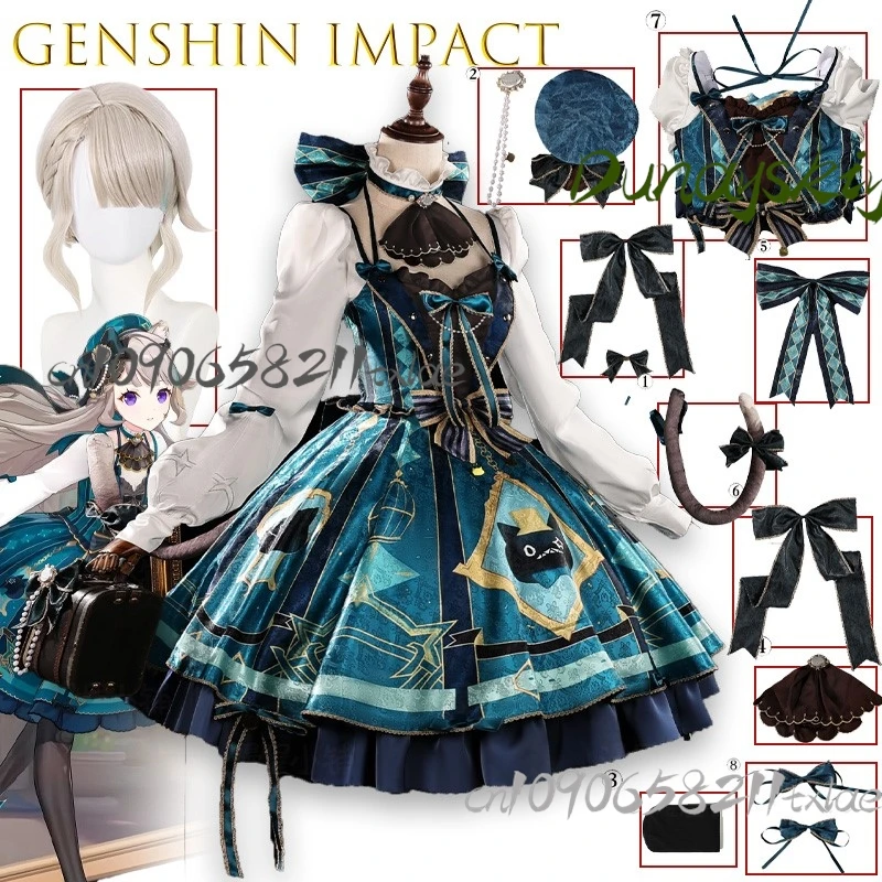 

Genshin Impact Lynette, корейский костюм для кафе Linkage, костюм для косплея, аниме, наряд геймера, полный комплект, шляпа, сумка, реквизит, Фонтейн, Хэллоуин, карнавал