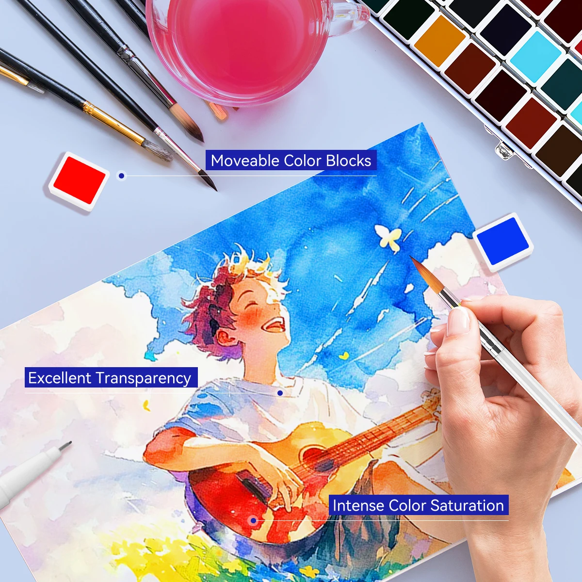 MEILIANG 52 Colors Solid Watercolor Paint Set Professional Travel Watercolor Pigment Art Supplies Suitable for Artist Students