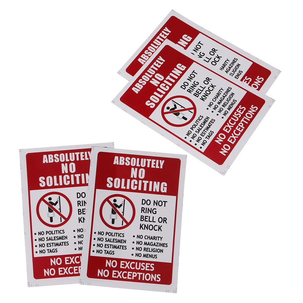 

4pcs No Soliciting Sign For Home Strong Adhesive Waterproof Pvc Sticker Do Not Knock Ring Doorbell Sign For Front Door Garage