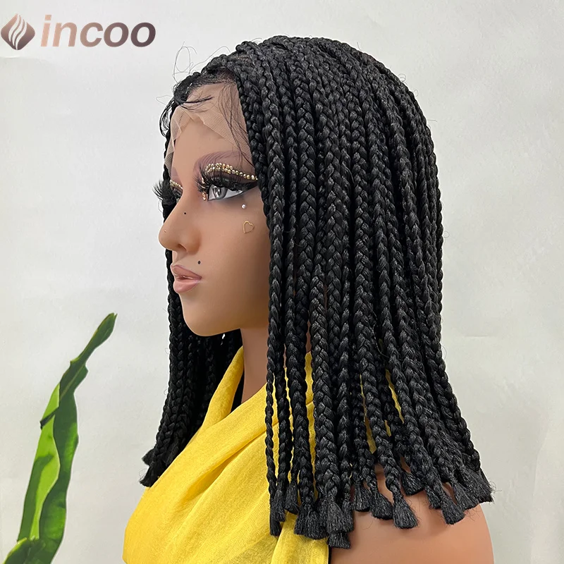 10" Short Knotless Braided Wigs Synthetic Full Lace Wigs For Woman Goddess Bohemian Box Braids Wigs With Baby Hair African Hair