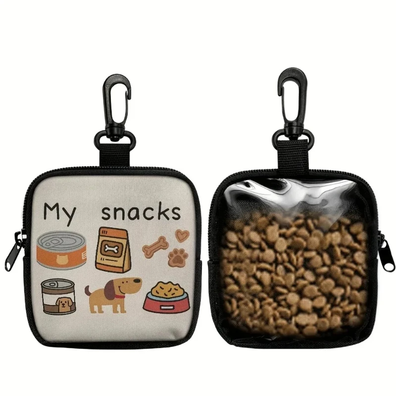

With Hook Dog Treat Bag Transparent Window Dog Print Portable Pet Snack Pouch Multi-functional Zipper Closure