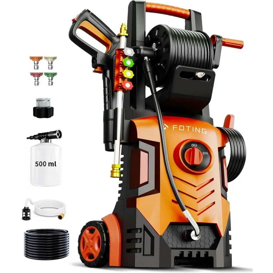 2025 غسالة الضغط العالي الجديدة 4800PSI مع تصميم طويل القامة 34 بوصة 4 فوهات توصيل سريعة خرطوم مدخل وفلتر 500 مل معرف مدفع الرغوة #1