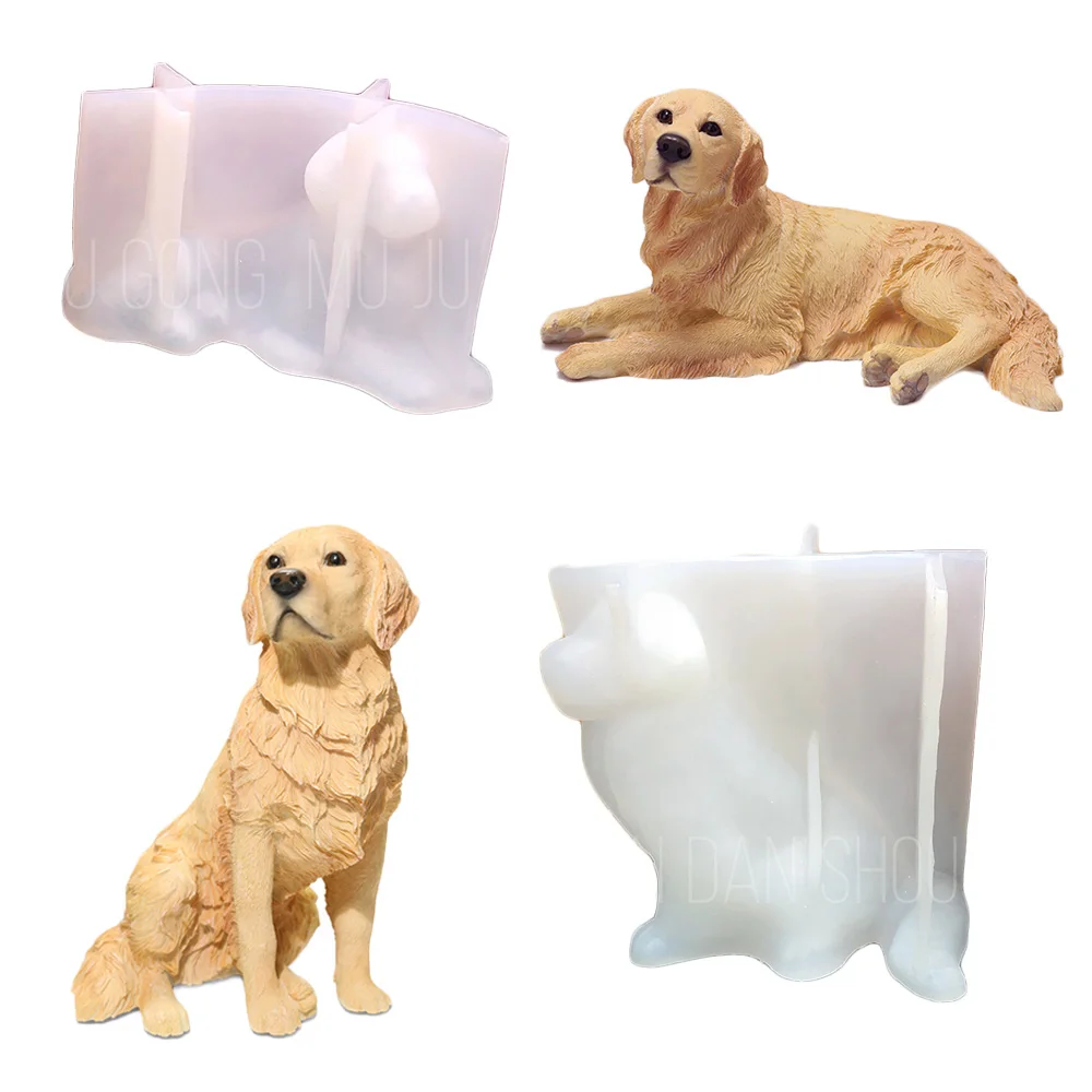 3D Żywiczne formy silikonowe dla psów Golden Retriever Formy z żywicy epoksydowej Dekoracja domu Model szczeniaka Formy duże ozdoby dla psów