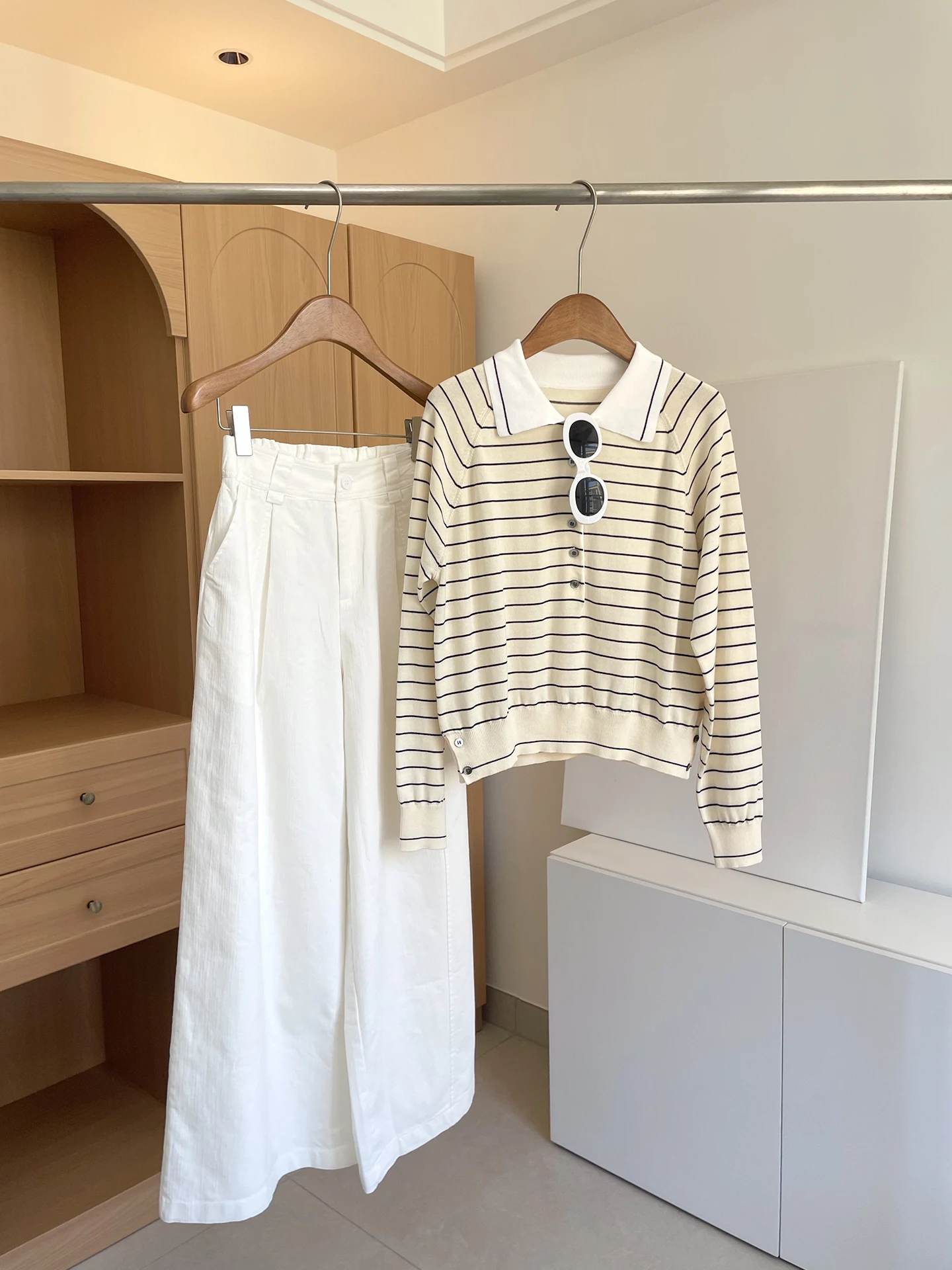 

Повседневный свободный полосатый вязаный свитер с открытым воротником, мягкий хлопковый сырный свитер, ранняя осень, винтажный женский топ Cry Tone