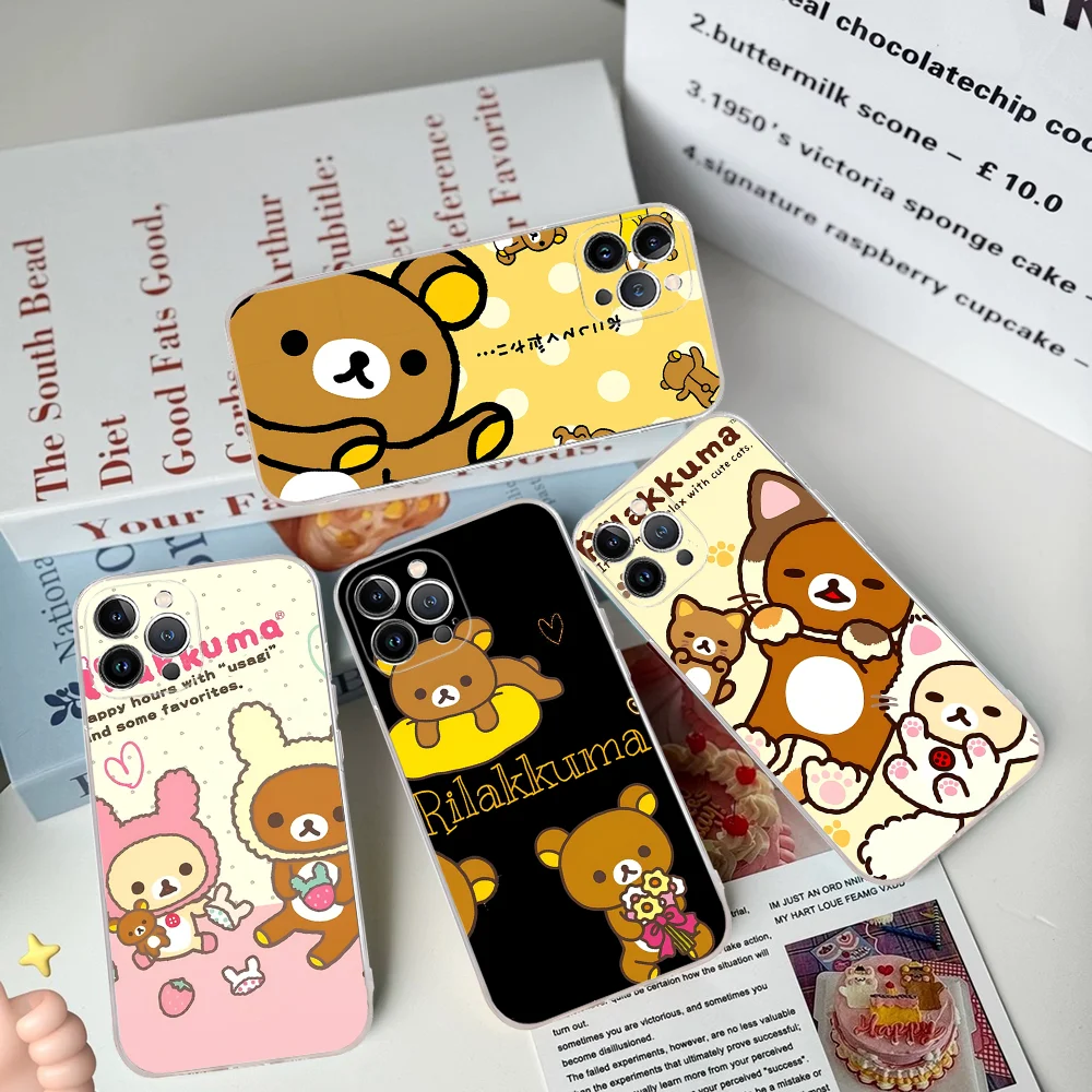 Cute Cartoon R-Rilakkuma Phone Case for iPhone 16 15 8 7 6 6S Plus X SE XR XS 14 11 12 13 Mini Pro Max Mobile Case