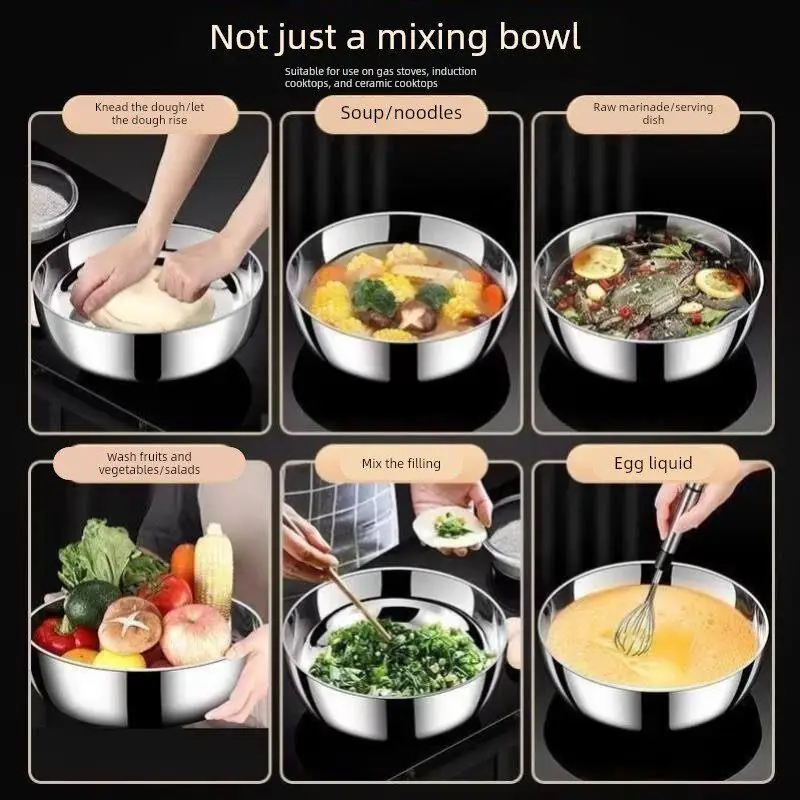 Thick Stainless Steel Kitchen Sink Commercial And Home Use Washing Vegetable Pot Hot Pot Basin Fermenting Dough Basin