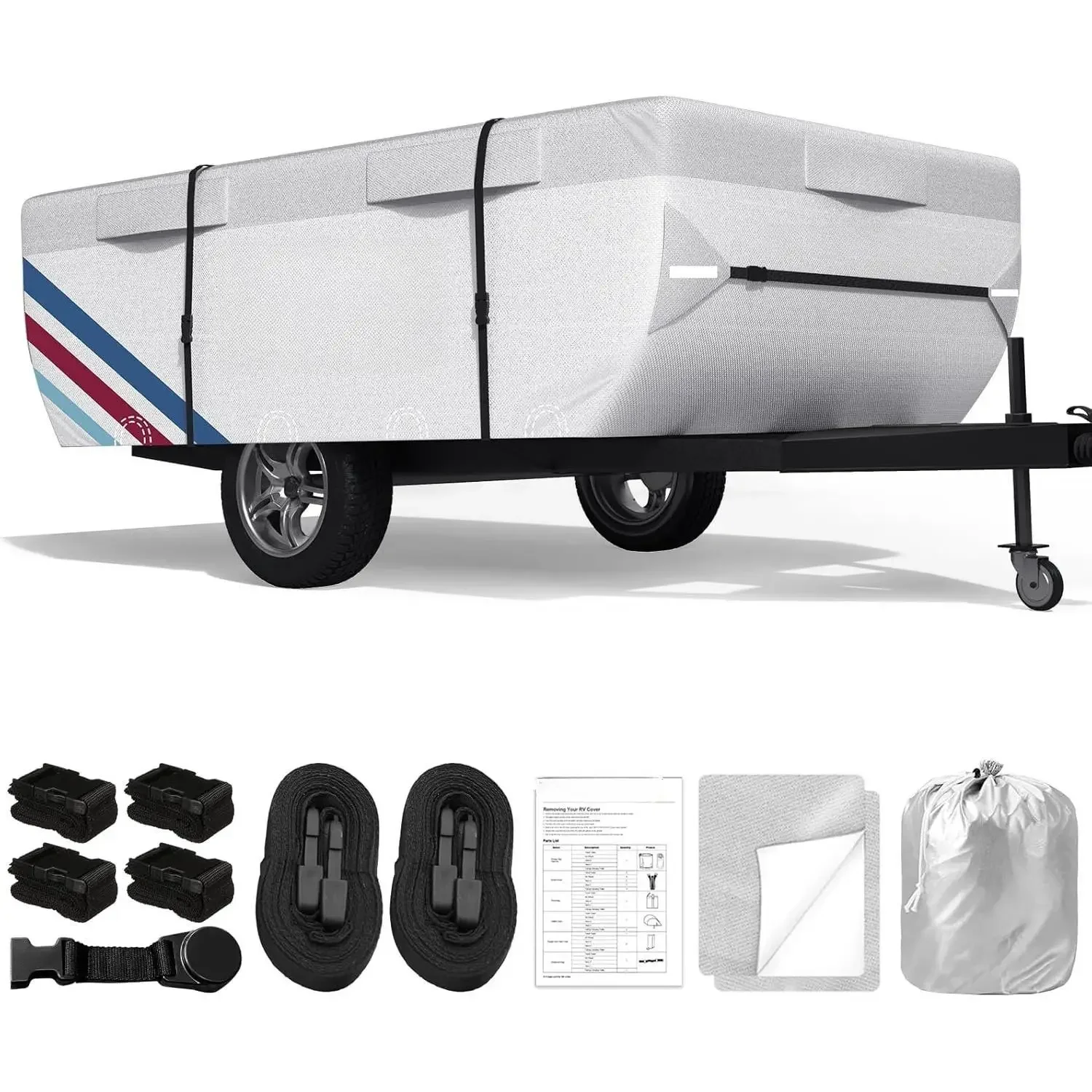 

W_Pop Up Camper Cover for 10'-12' Folding Tent Trailers, 300D Silver Oxford, Waterproof, Windproof, Sun-Resistant, Tear-Resistan