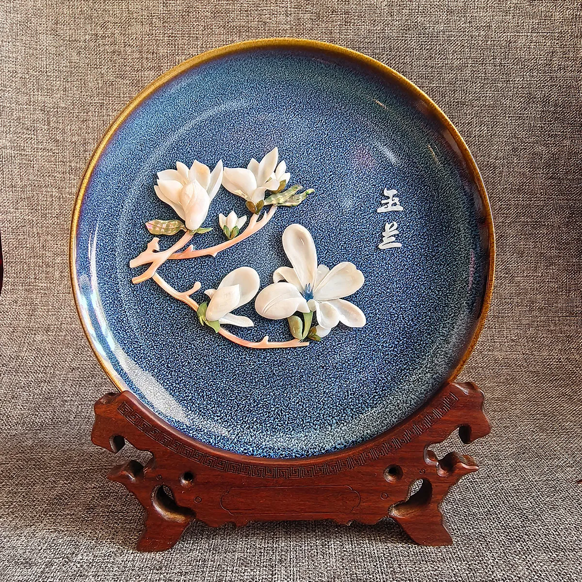 100% Handmade Natural Shell Carving Magnolia Plate, Intangible Cultural Heritage Craft, Business Gift & Cultural Keepsake