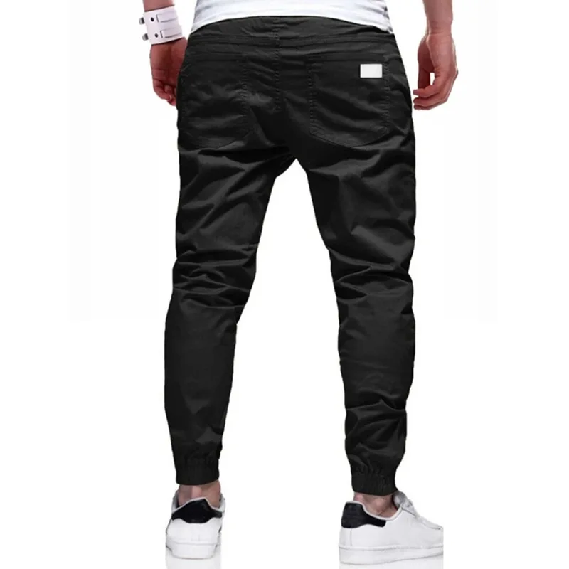 Pantalón Cargo para hombre, pantalones largos, pantalones rectos lisos con cordones, cintura elástica, corte ajustado, empalme de bolsillo, cordón informal para otoño