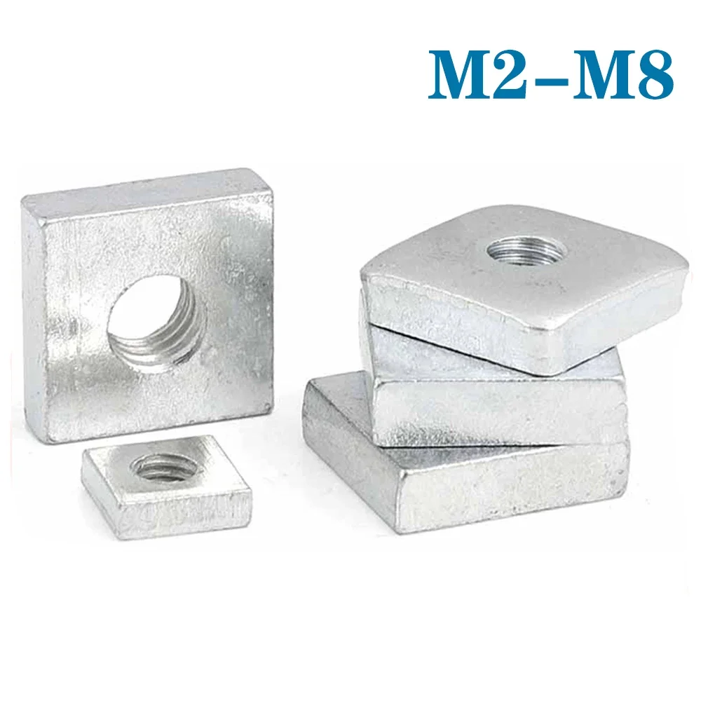 

5-50Pcs M2 M3 M4 M5 M6 M8 Square Nut Carbon Steel Galvanized Zinc Plated Thin Quadrangle Block for Aluminum Profile DIN562