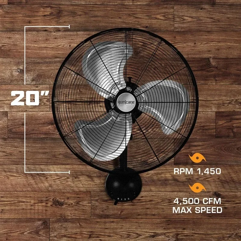 Hurricane Pro 20" High Velocity Oscillating Metal Wall Mount Fan – 3-Speed Airflow with Adjustable Tilt for Home, Gym, Workshop