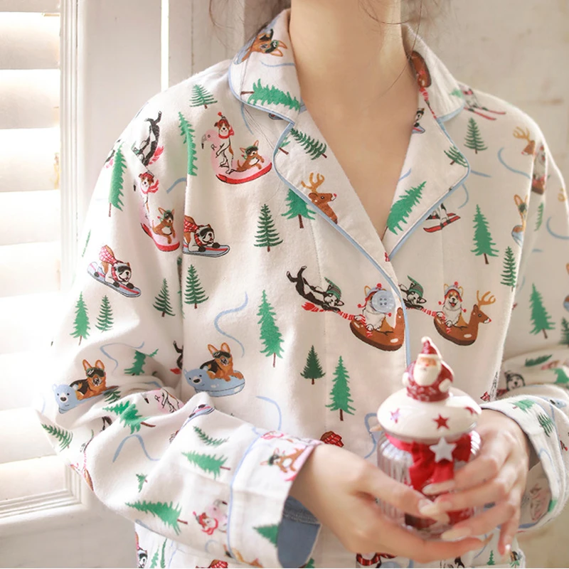 2026 Spring Autumn Winter New Home Clothes Women Cotton Pajamas Suit Cartoon Nightwear Comfort Shirt Pants Gift Loungewear image 5