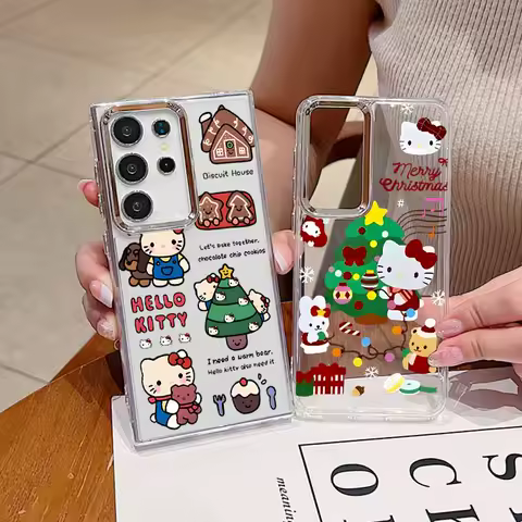 Christmas H-ello K-itty Cute For Samsung S25 EDGE S24 S23 S22 S21 S20 S10 FE Note 20 Ultra Plus Transparent Soft Phone Case