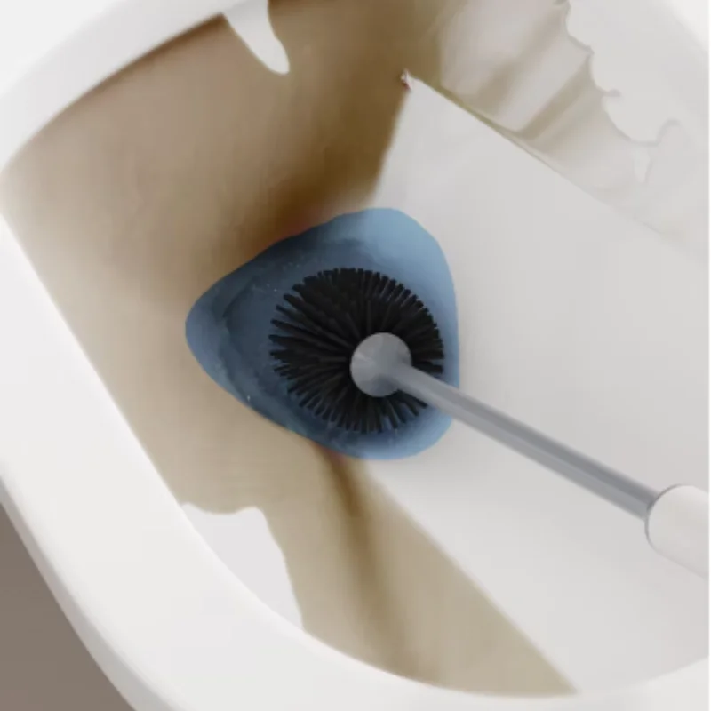1Set Silicone Head Toilet Brush with Quick Draining Feature Wall-Mount Or Floor-Standing Design Bathroom Cleaning Tool Accessory