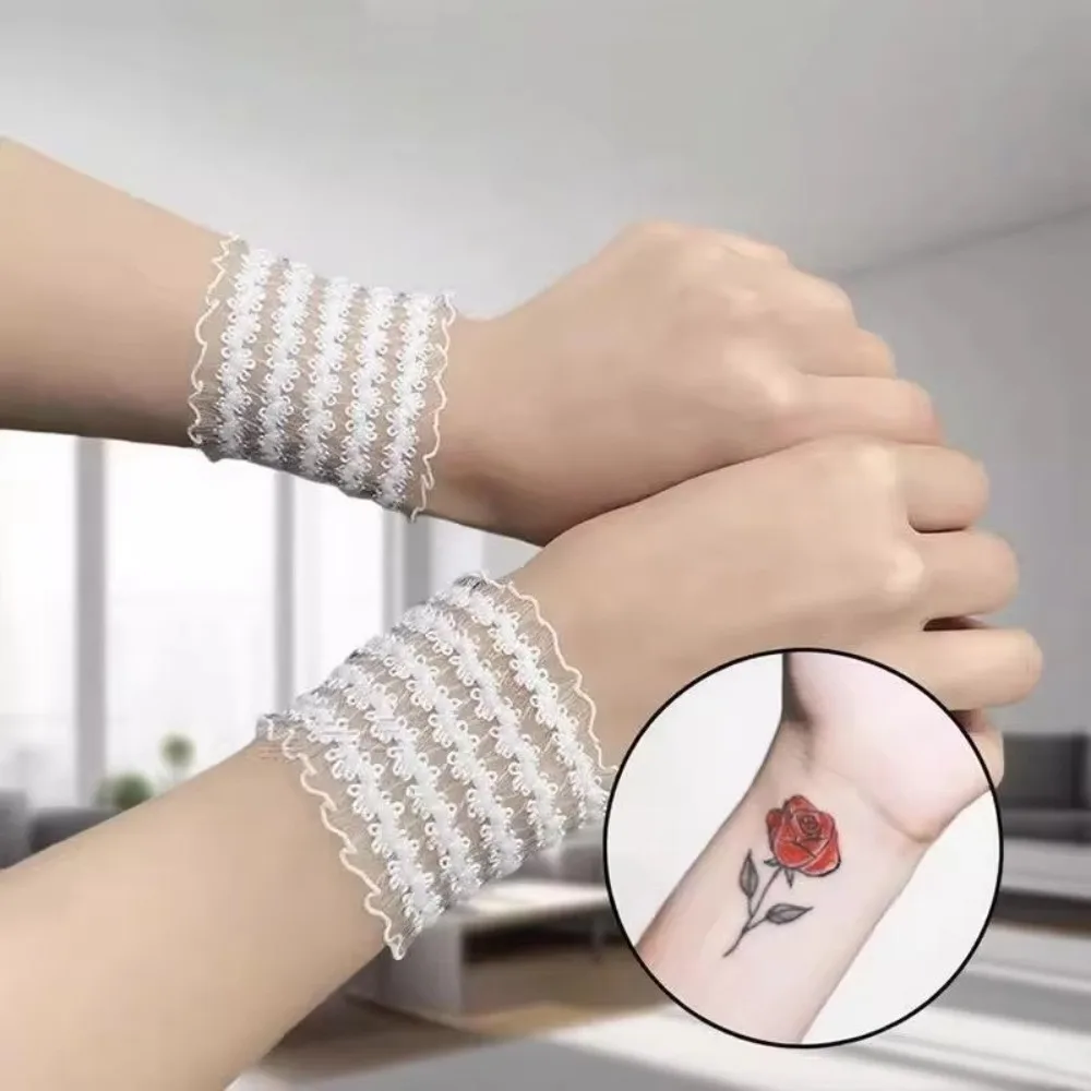 

Soft Lace Decorative Sleeve Cuff Sew-Free Elastic Stretchable Adjustable Arm Band Removable Sleeve Band