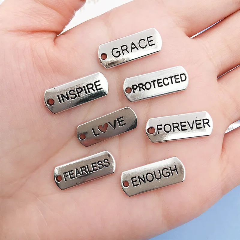 20PCS Mix Vintage Alloy Tags Inspirational Word Charms For Jewelry Making Bracelet Necklace Pendant DIY Accessories Supplies