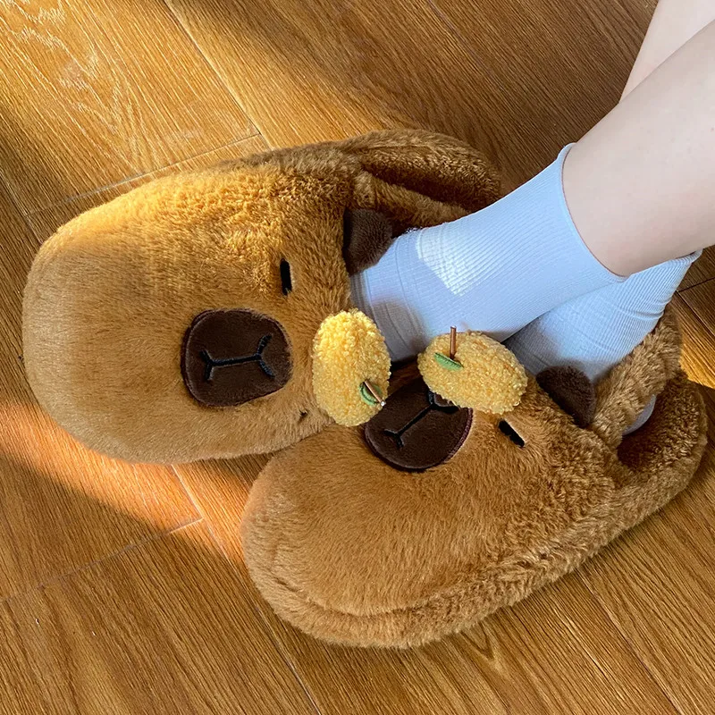 High Quality Capybara Aniamls Doll Soft Plush Cartoon Winter Warm Floor Indoor Shoes Stuffed Toys for Kids Birthday Gifts