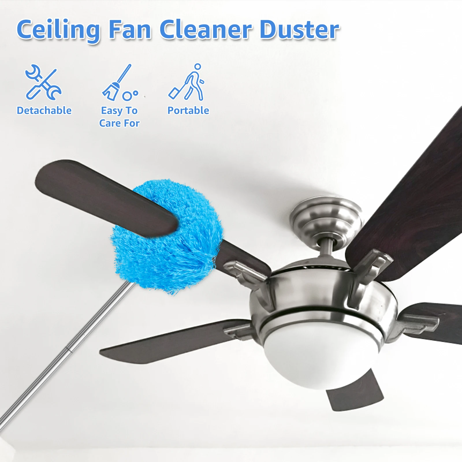 5PCS/1PCS Ceiling Fan Cleaner Duster Reusable Microfiber Ceiling Fan Blade Cleaner with Extension Pole for Cleaning Walls Window