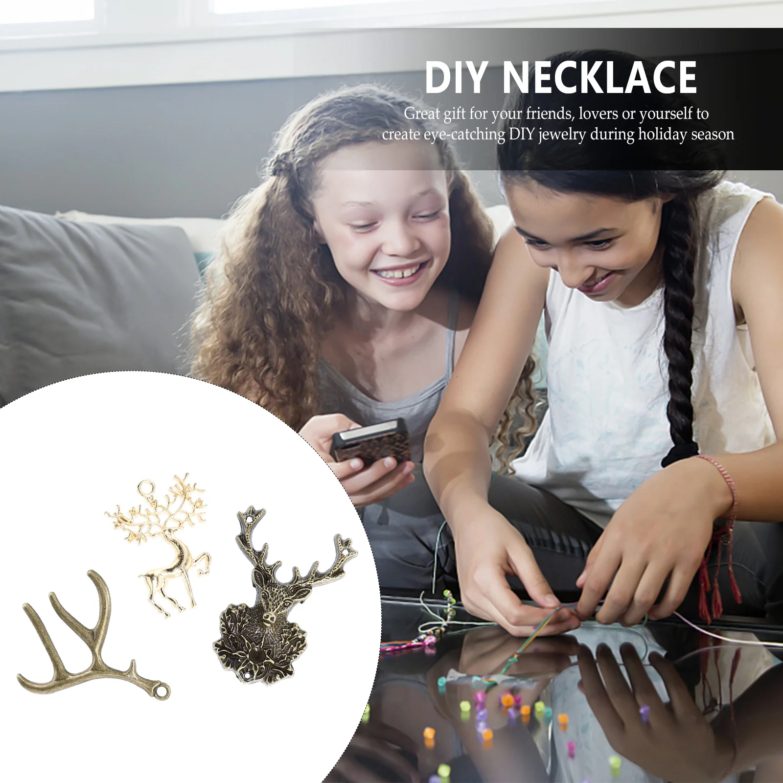 

9pcs Retro Deer Head Antler Charm Pendant Deer Design Charm Necklace Making DIY Jewelry Bracelet Parts Accessories