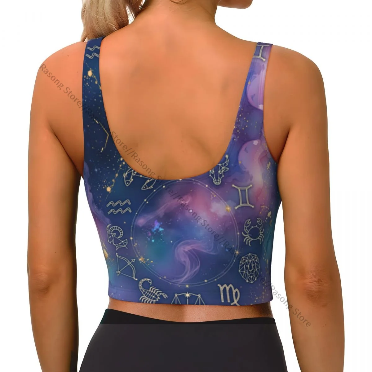 Yoga Vest Women Gym Sports Crop Tops Zodiac Aquarius Cosmic Background Streetwear Workout Breathable Tank Top Female