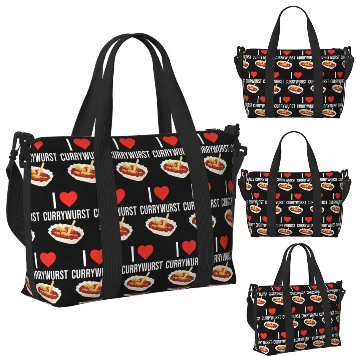 

Custom I Love Currywurst Ruhrpott Beach Travel Bag Large Capacity Tote Bags for Gym Yoga Women Shopping Duffle Shoulder Bag