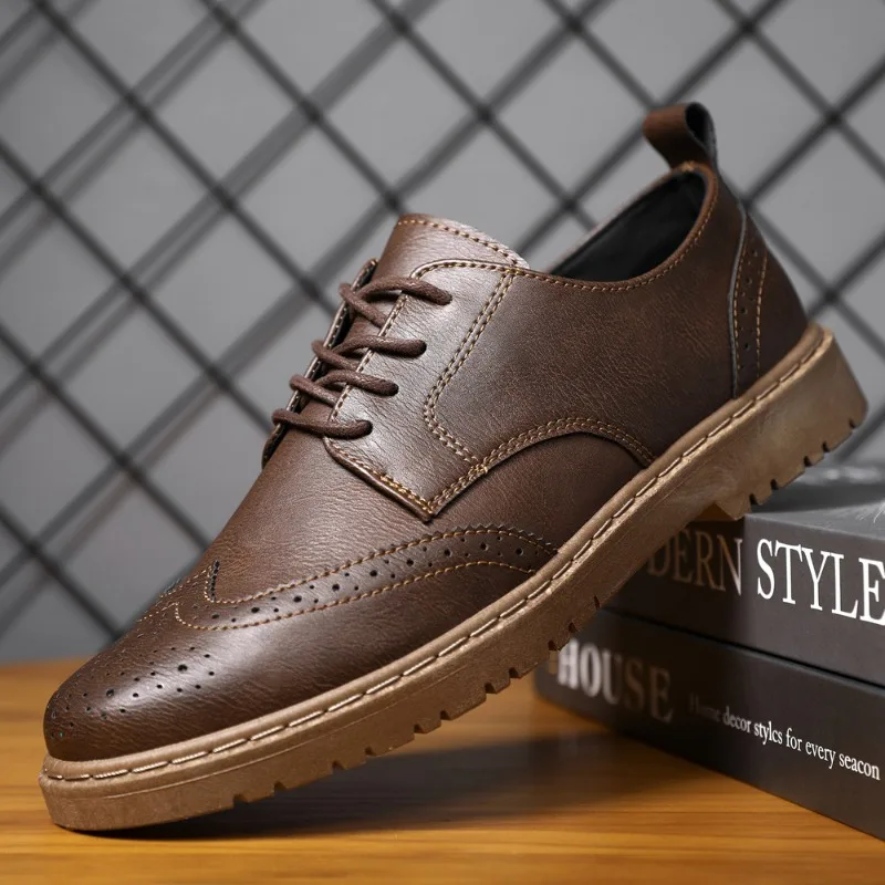 Zapatos clásicos de cuero para hombre, calzado Formal de negocios, hecho a mano, informal, con cordones, mocasines antideslizantes con plataforma,