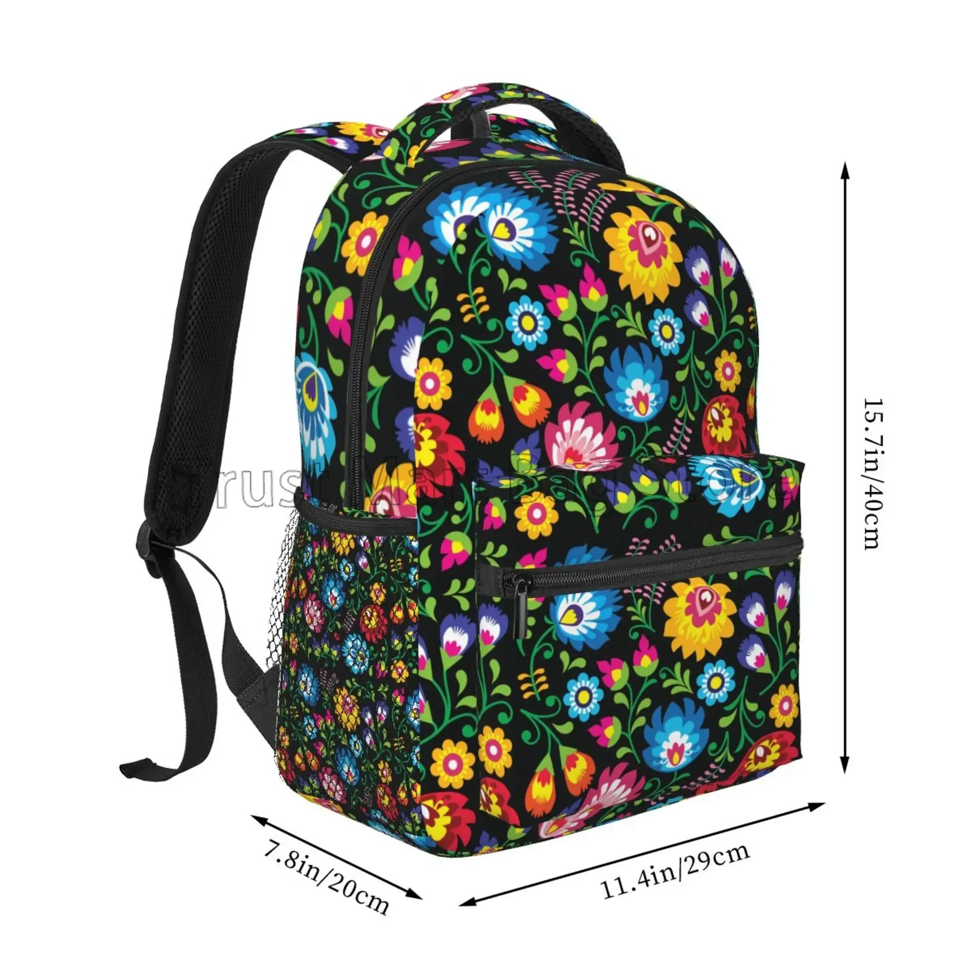 Polen Polnischer Blumen-Volkskunst-Blumen-Rucksack, große Kapazität, für Reisen, Wandern, Laptop-Rucksäcke für Damen, Camping, Fitnessstudio, Tagesrucksack