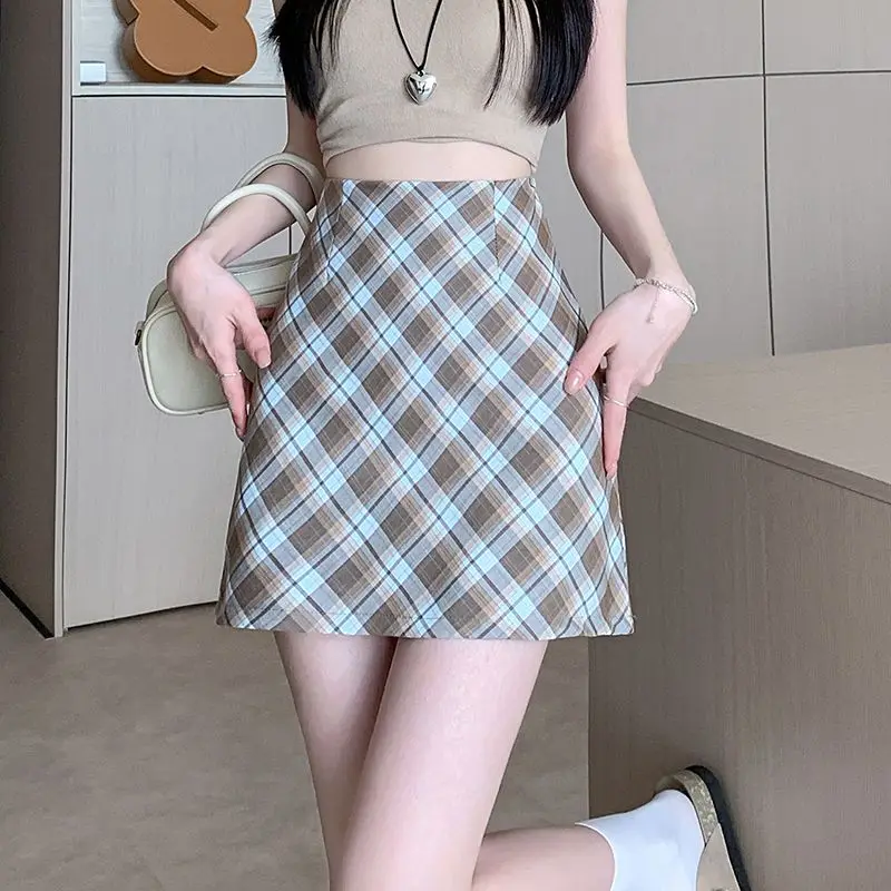 Jupe à carreaux rétro à carreaux, Style collège, taille haute, amincissante, nouvelle collection