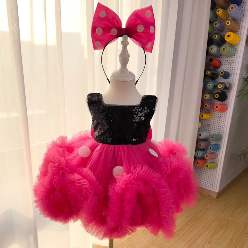Girl's Rose Red Fashion Princess Dress Children's Fashion Dress for Walking Show High End Birthday Stage Performance Dress