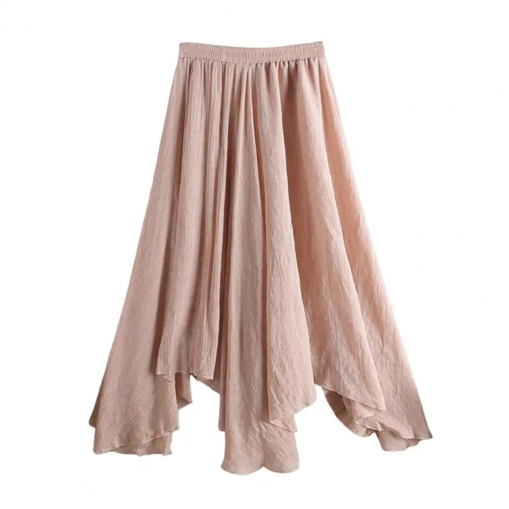 

Women Skirt High Waist Pleated Irregular Hem A-line Loose Elastic Waist Big Swing Summer A-line Skirt for Student