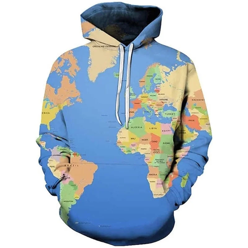 3D World Map Printing Hoodies For Men Kid Fashion Streetwear Hooded Sweatshirts Cool Winter Pullovers Harajuku7 Hoody Top