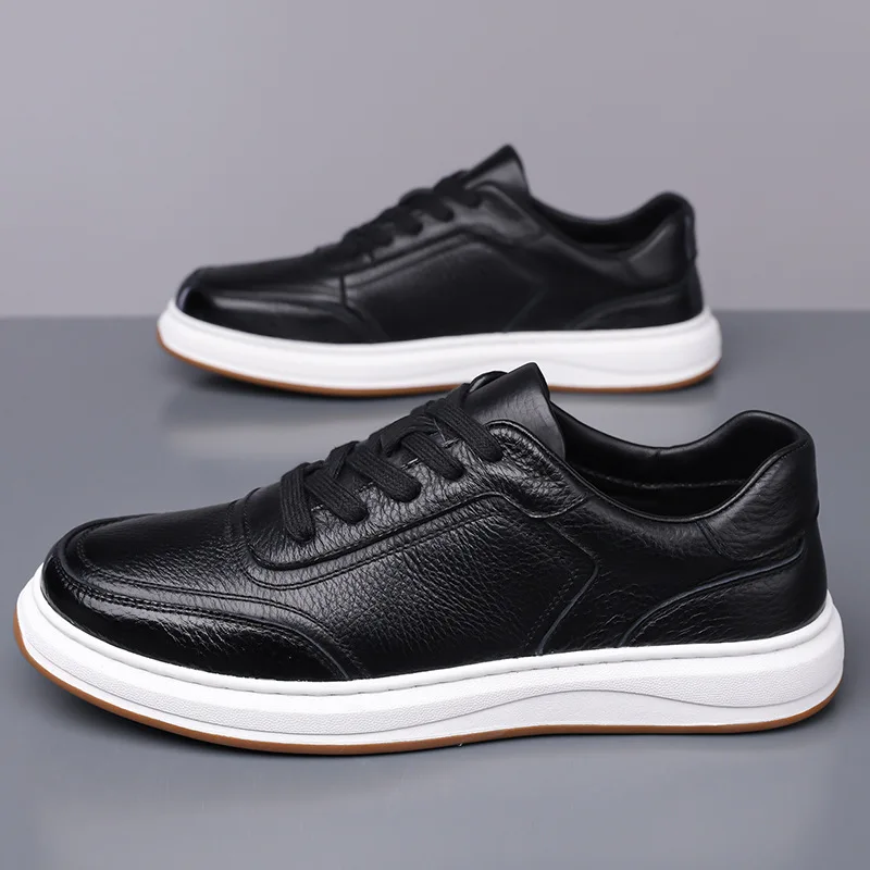

Casual leather shoes men 2025 new style men's versatile breathable board shoes thick soled white shoes men's shoes