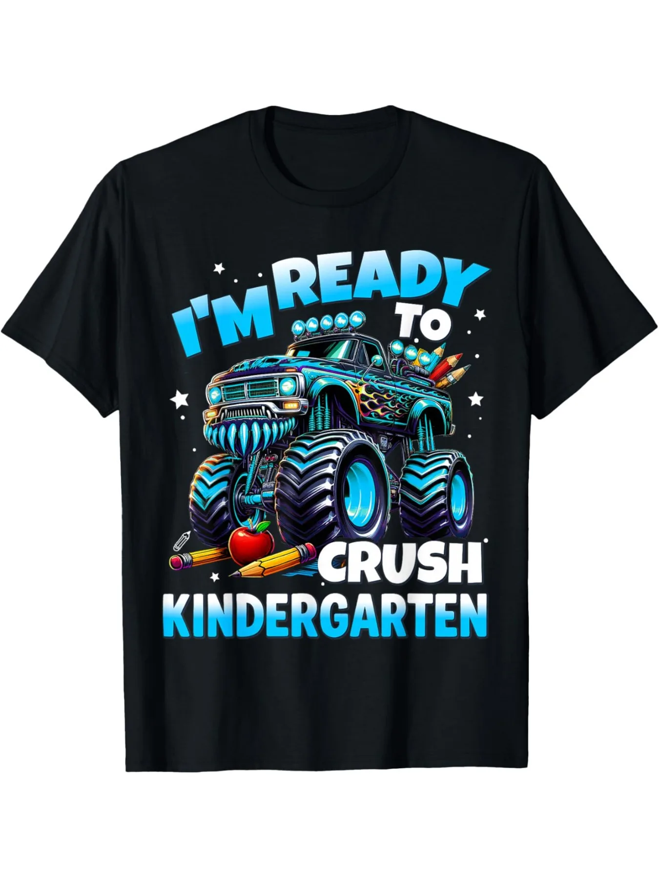 Boys I'm Ready To Beat Kindergarten Monsters Truck T-Shirt, Back To School Kids Graphic Short Sleeve Tee, Toddler Boy School Out