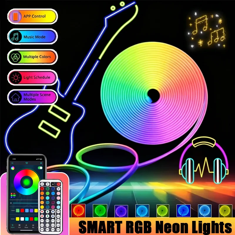 Flexible Smart Neon RGB Strip Lights with APP&Remote Control Dimmable, USB Powered Atmosphere LED Lights