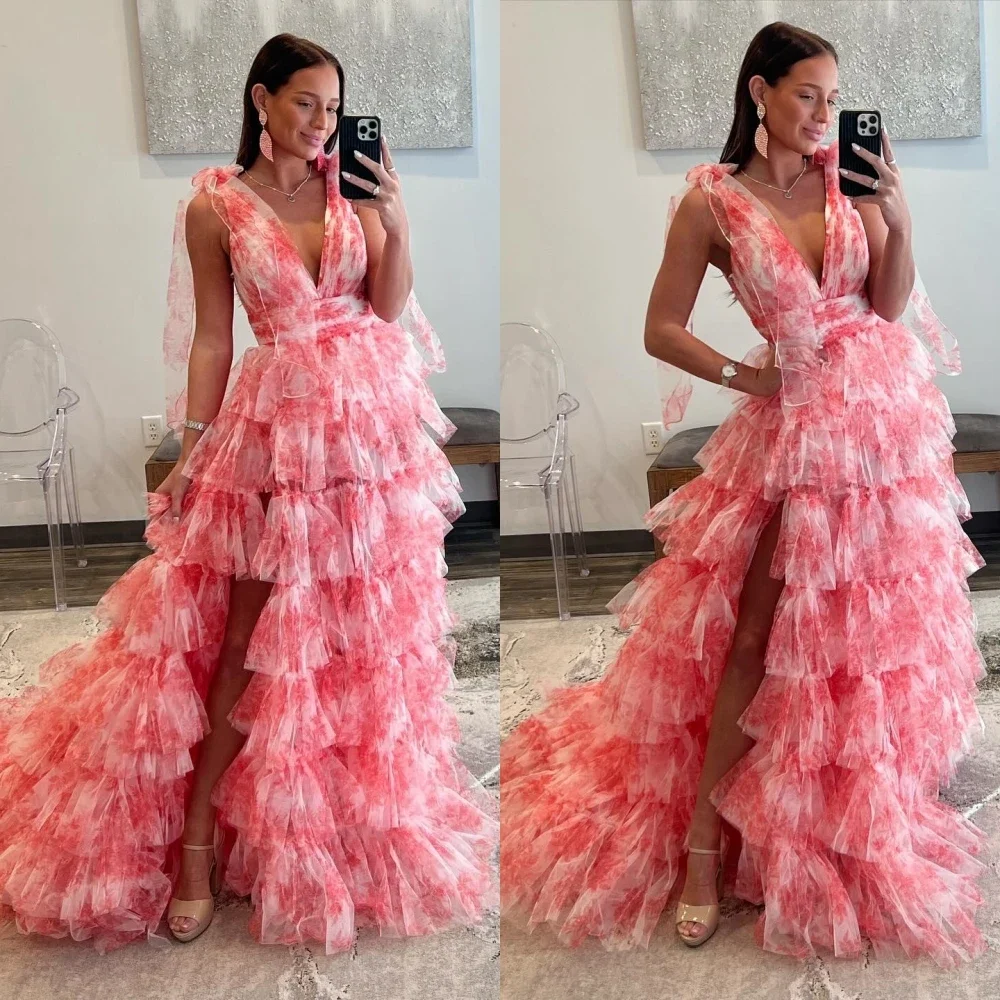 

Fashion Intricate V-neck Ball Gown Formal Ocassion Floor Length Layered Tulle High Quality Es 2023 Luxury Gown Prom Dresses Sexy