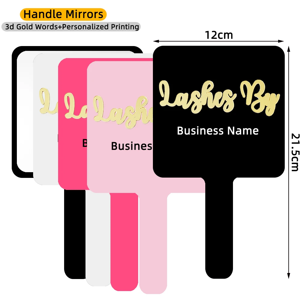 Lash Artist Salon Accessories Size 12cm Handle Mirrors With 3d Gold Lashes By Personalized Name Printing Custom Eyelash Mirror