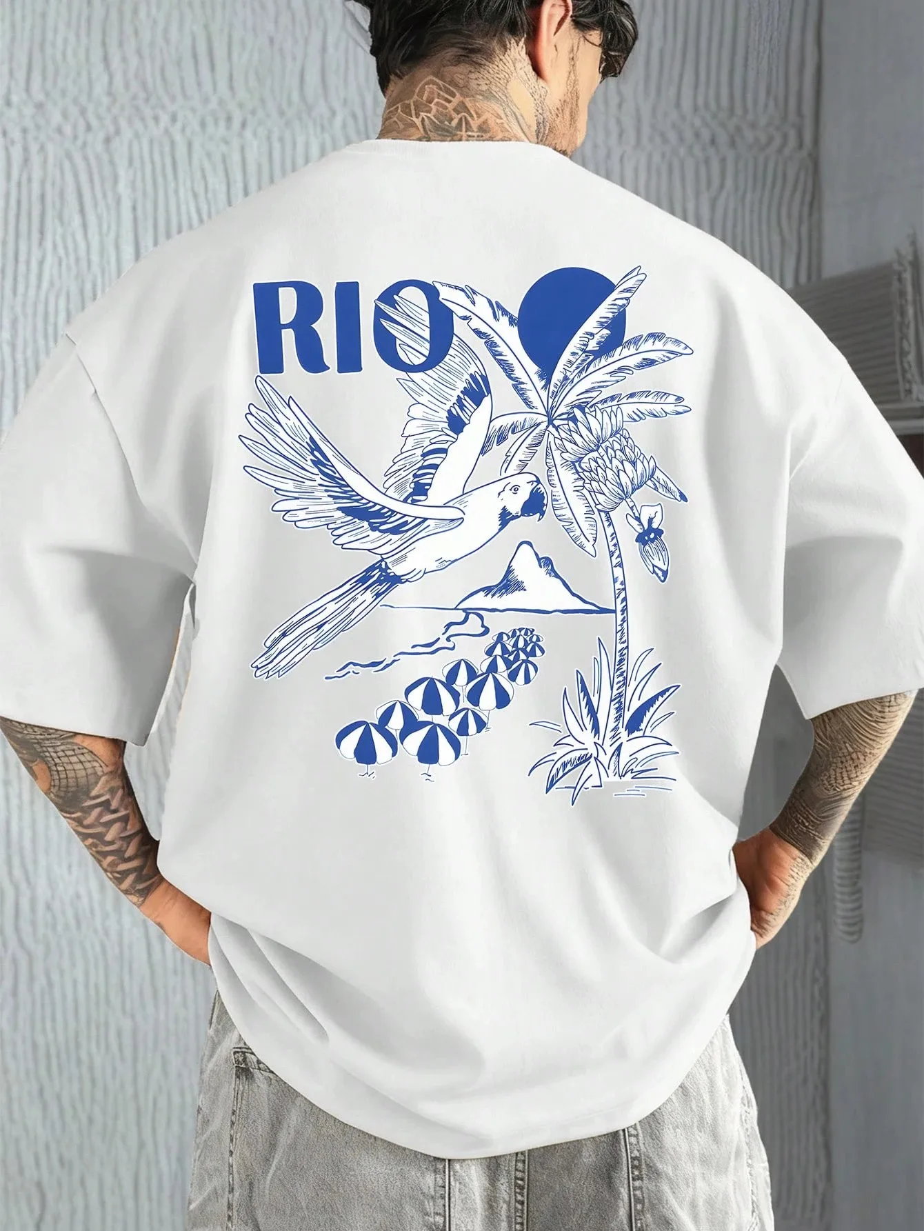 2026 Summer Men's T-shirt with Dove Print Breathable Lightweight Casual Fashionable Outdoor Style