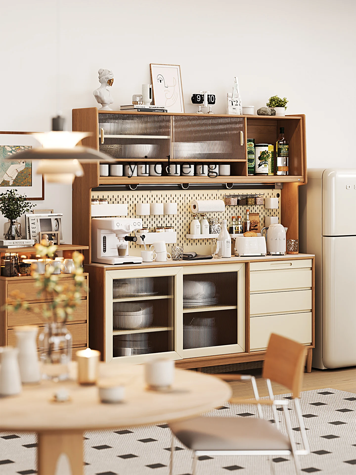 

TWR Буфет из массива дерева Настенный интегрированный шкаф для хранения белого ясеня и чая