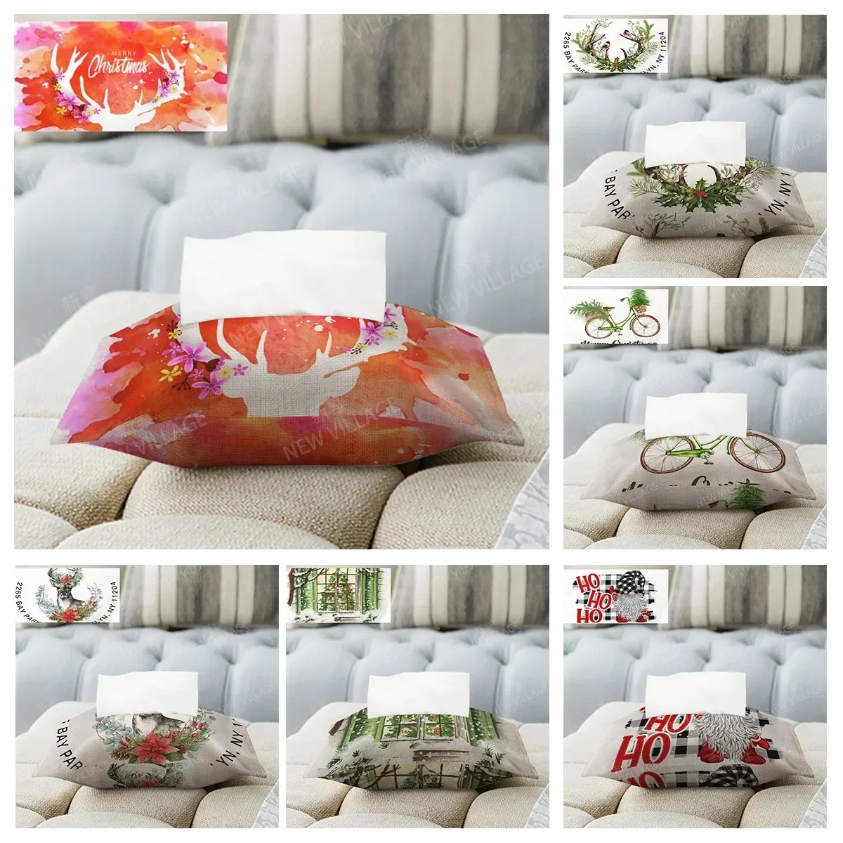 Household Christmas peripheral fabric tissues box car tissue holder tissue cover box textile storage tissue bag dispenser