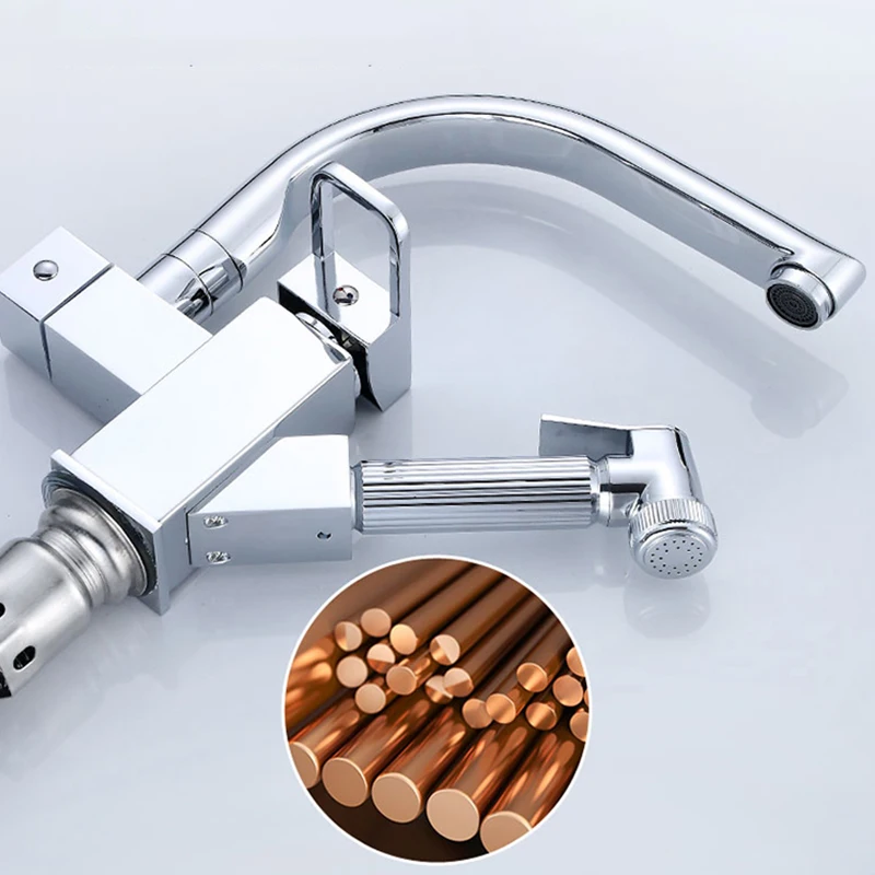Pull-Out Kitchen Sink Faucet Multifunctional Pressurized Sprayer Booster Nozzle Cold and Hot Water Mixing Tap Dual Mode Outlet