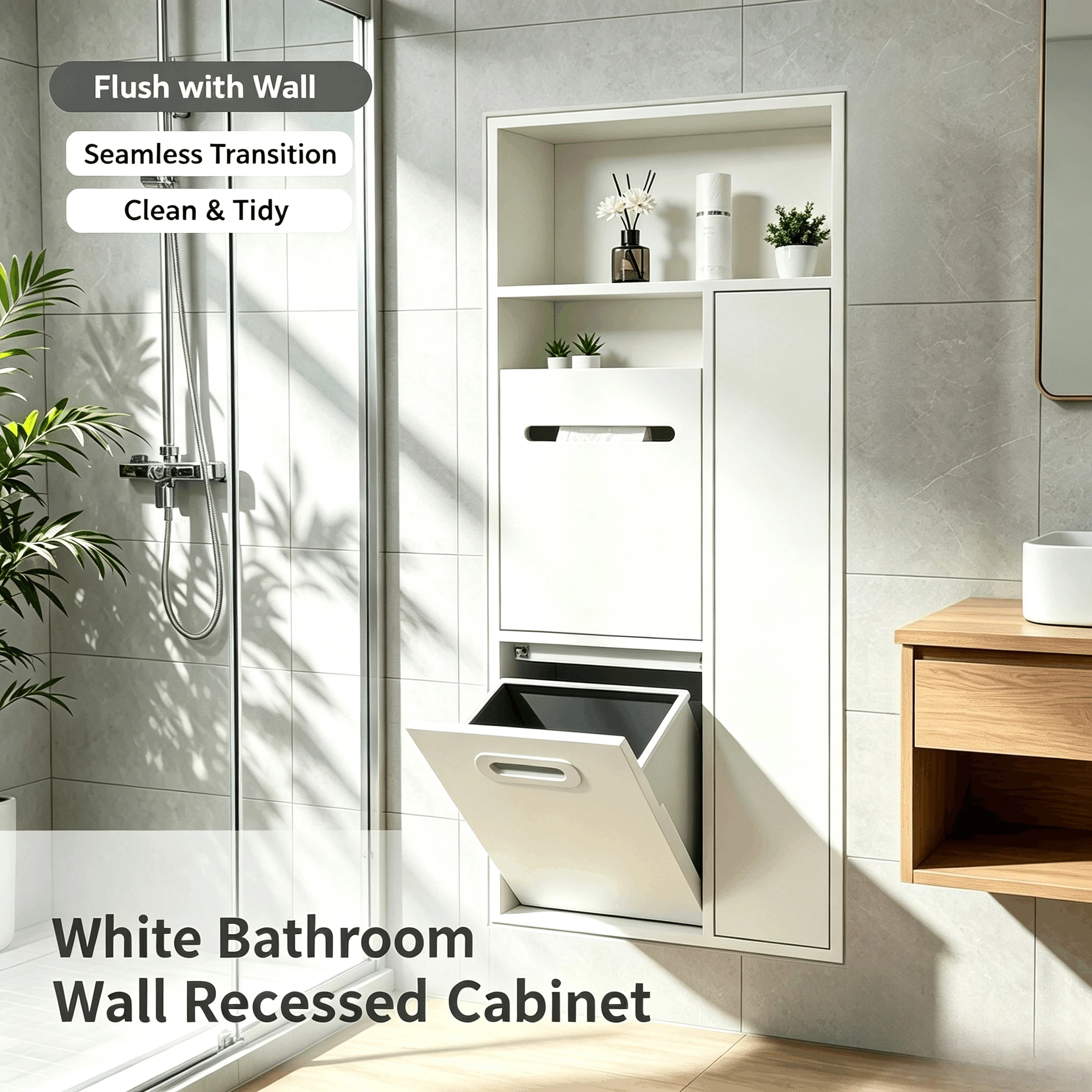 Stainless Steel Recessed Niche, Embedded Bathroom Trash Can Wall Niche for Shower Toilet Storage