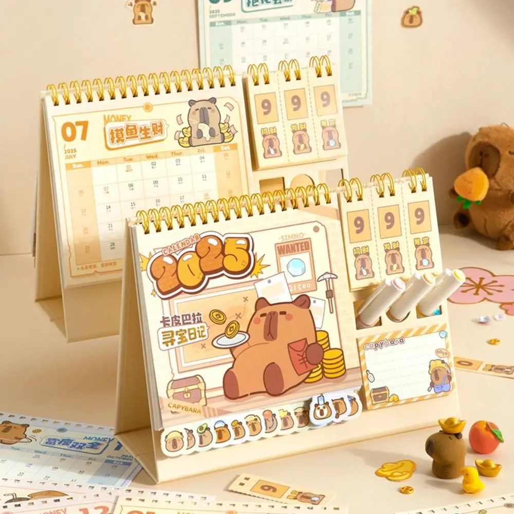 1 Pc Cartoon Capybara Time Planner Calendar Thick Paper Sticky Note Monthly Schedule Office Desk Stationery New Year Gifts