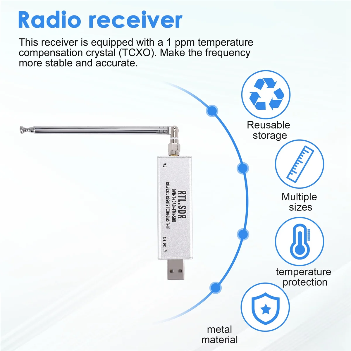 Excellent! RTL-SDR Blog RTL SDR Receiver V3 RTL2832U 0.1MHz-1.7GHz TCXO SMA Software Defined Radio Receiver with Antenna