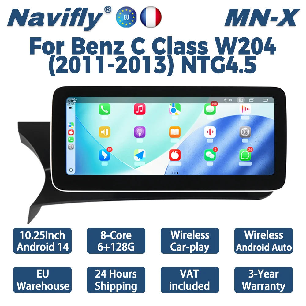 Navifly, MN-X Android 14, jusqu'à 8 cœurs, jusqu'à 6+128 Go,autoradio android, pour Mercedes Benz C CLASS W204 2008-2010 NTG4.5