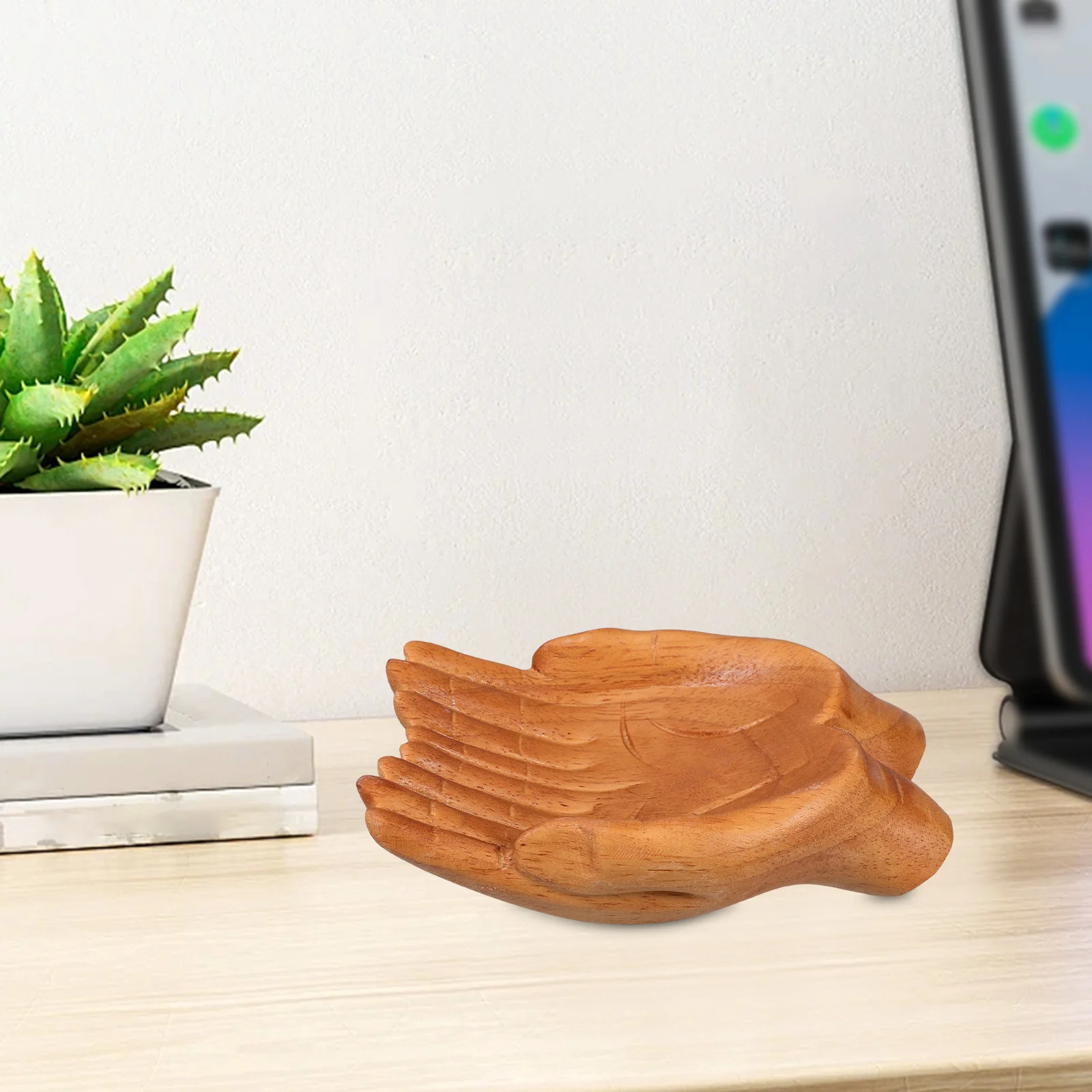 Hand Carved Wooden Decorative Bowl Unique Key Holder for Entryway Table Snack Tray Artistic Home Decor Decorative Wooden Bowl