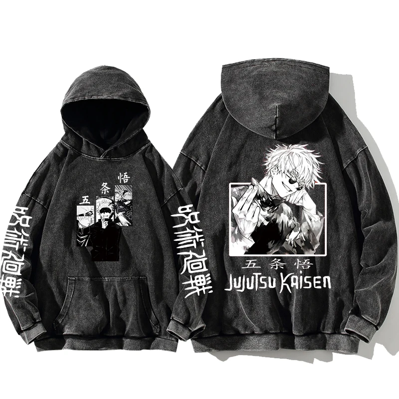 Jujutsu Kaisen Satoru Gojo Sweatshirts Anime Men\'s High Quality 100% Washed Cotton Hoodie Winter Oversized Streetwear Clothing