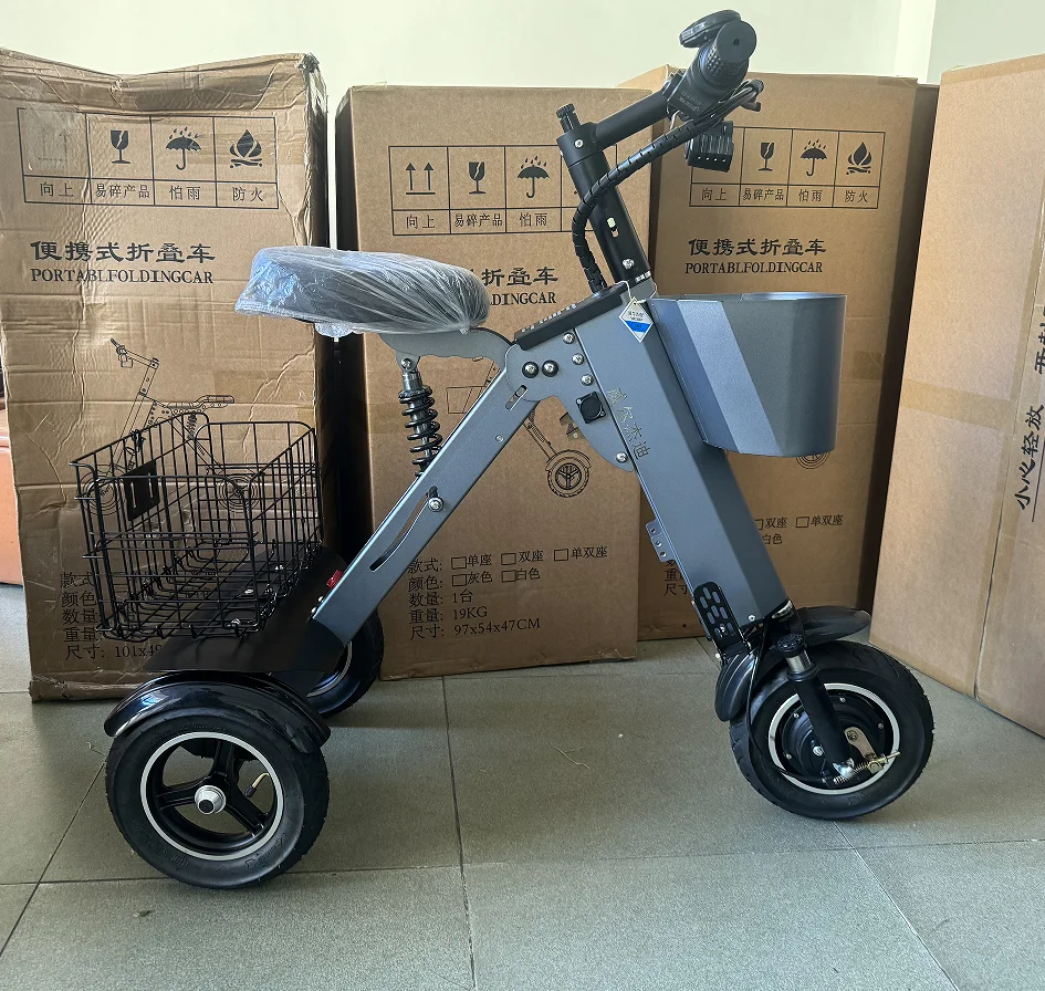 Adult Folding Electric Tricycle With Basket 48V 450W10KG Mini Portable 3 Wheel Electric Scooter Aluminum alloy material