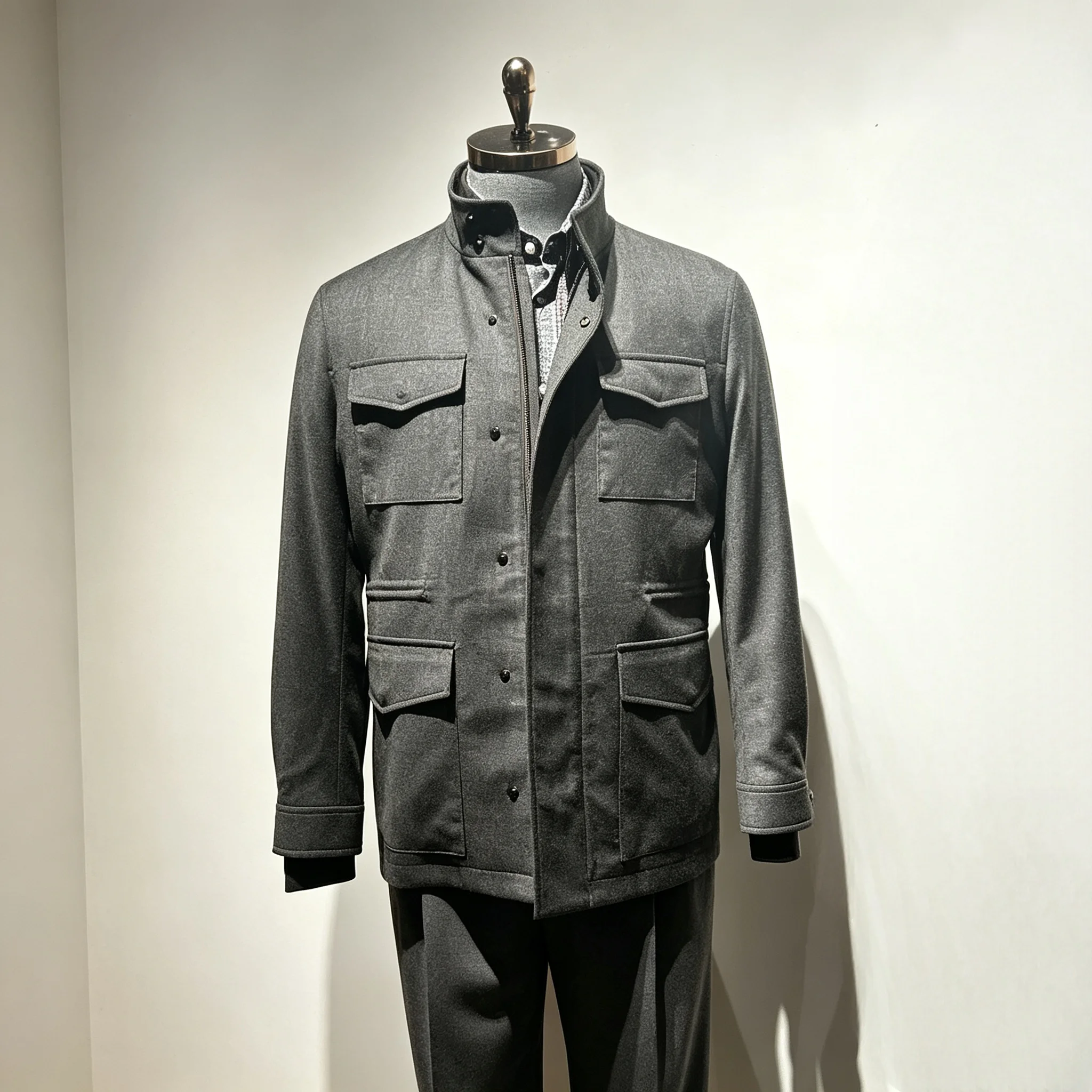Wool Suit Jacket - Retro Style Wool Stand Collar Waist